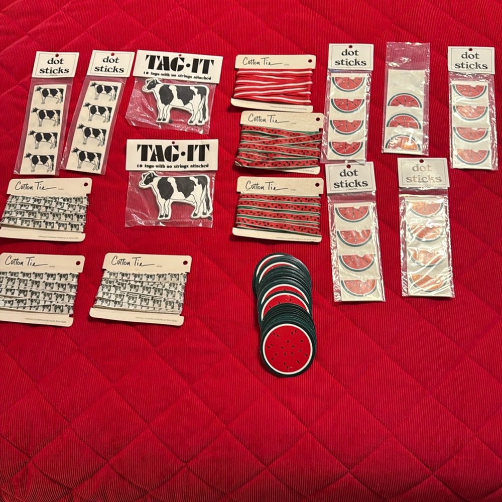 Tag It Cow & Watermelon Tags, Stickers & Cotton Tie Bundle